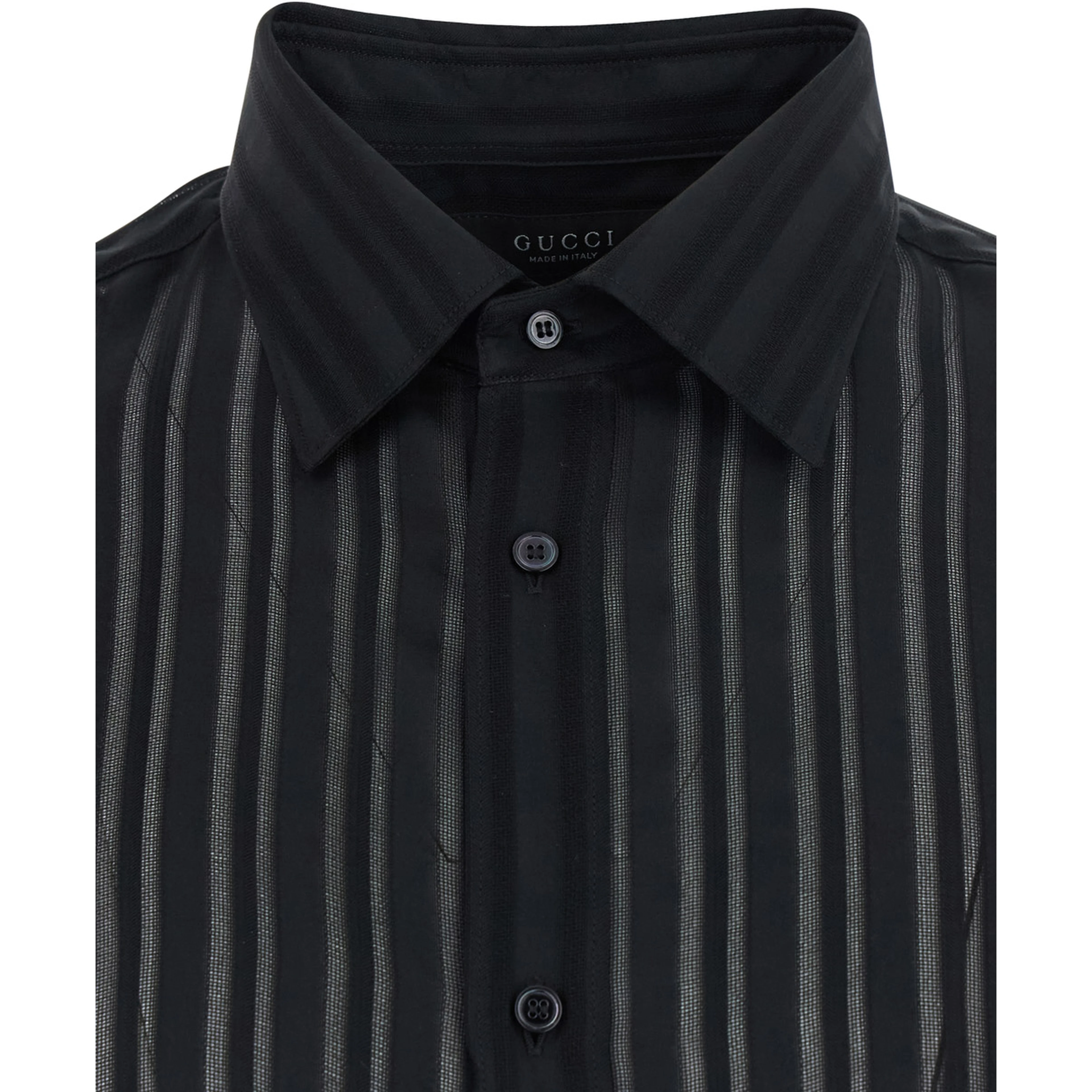 Black Shirt with Classic Collar and All-Over Striped Pattern in Silk for Men