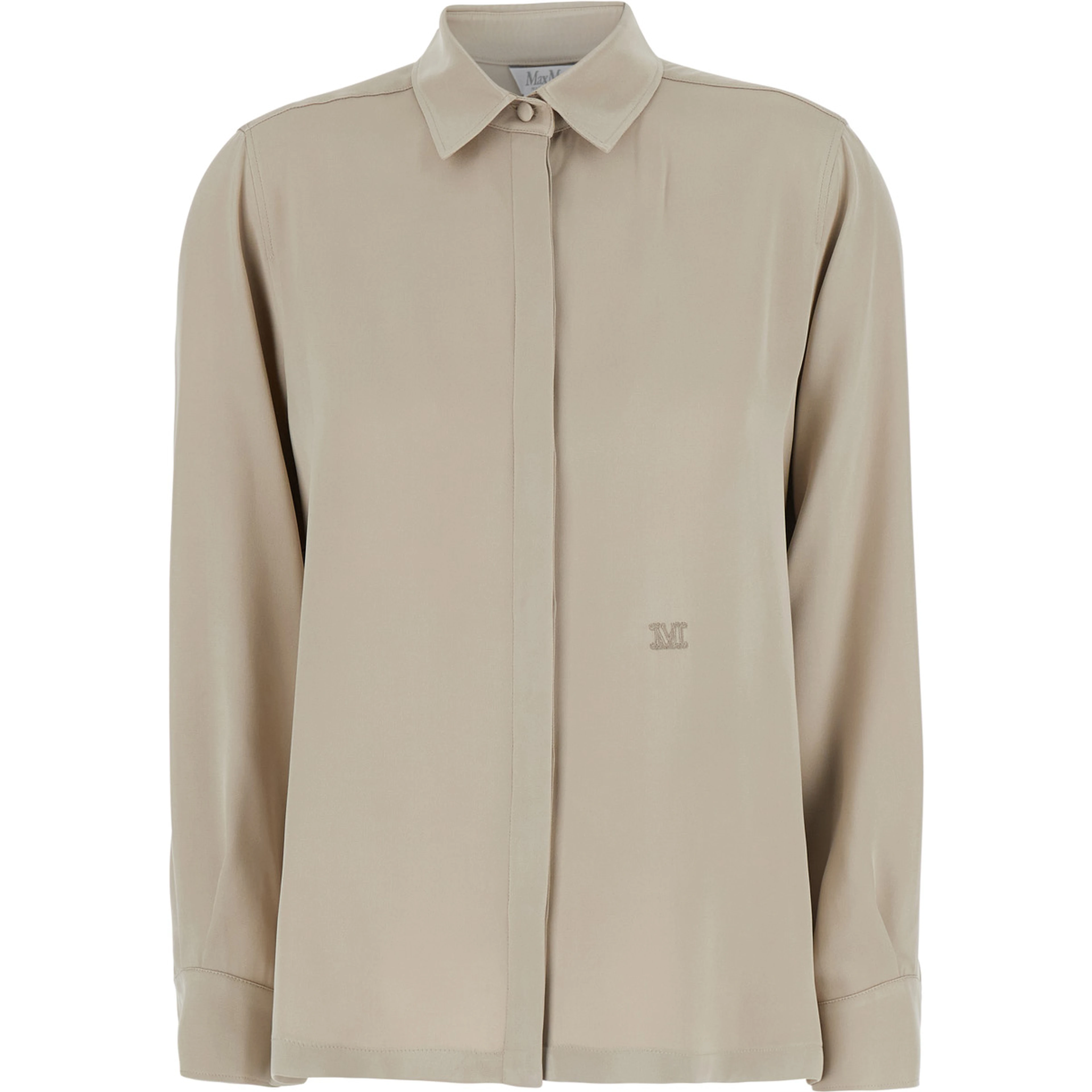 Geranio Beige Shirt with Classic Collar and Logo Embroidery on the Front in Silk for Women