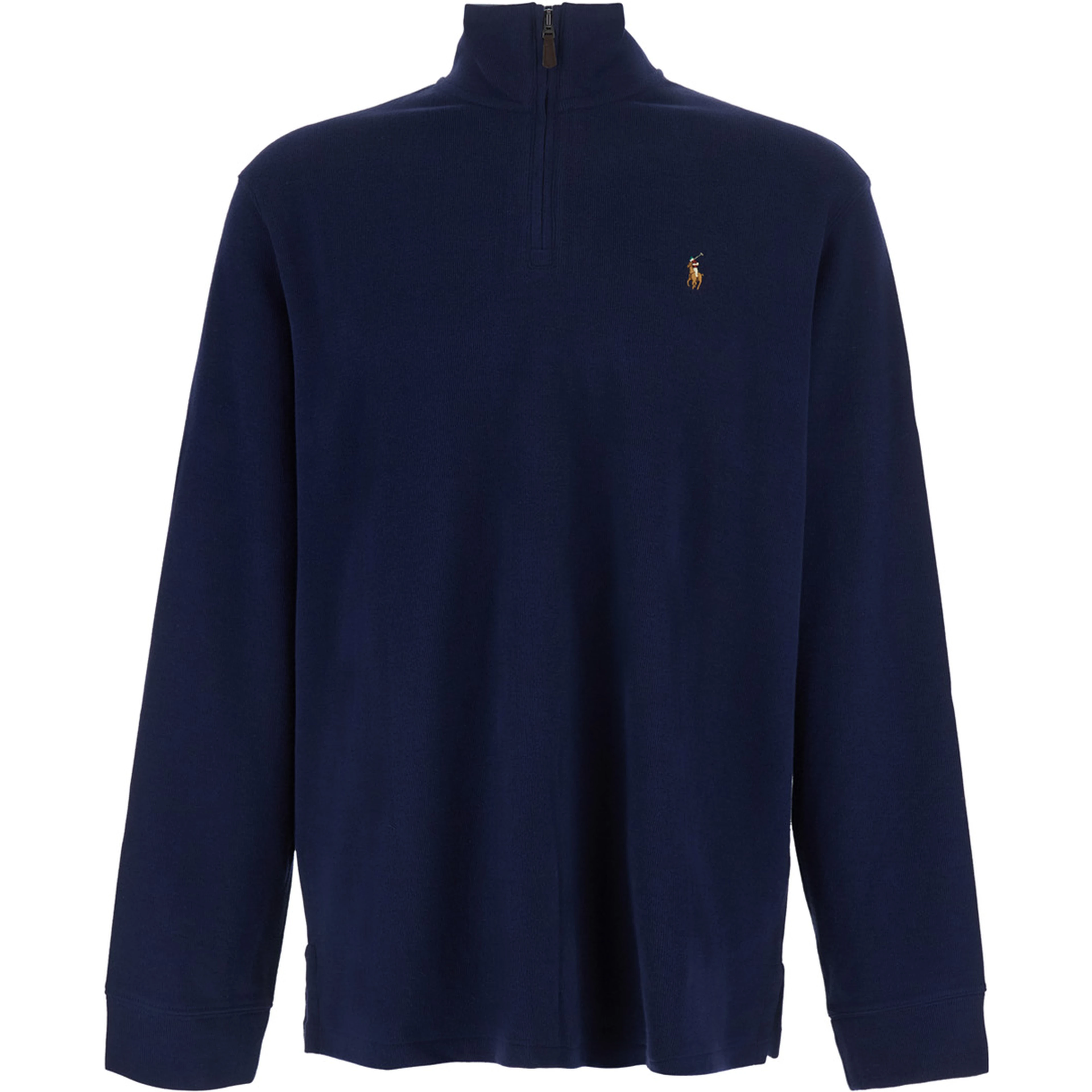 Blue Sweatshirt with Half Zip Closure on the Front and Pony on the Front in Cotton for Men