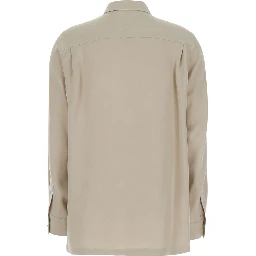 Geranio Beige Shirt with Classic Collar and Logo Embroidery on the Front in Silk for Women