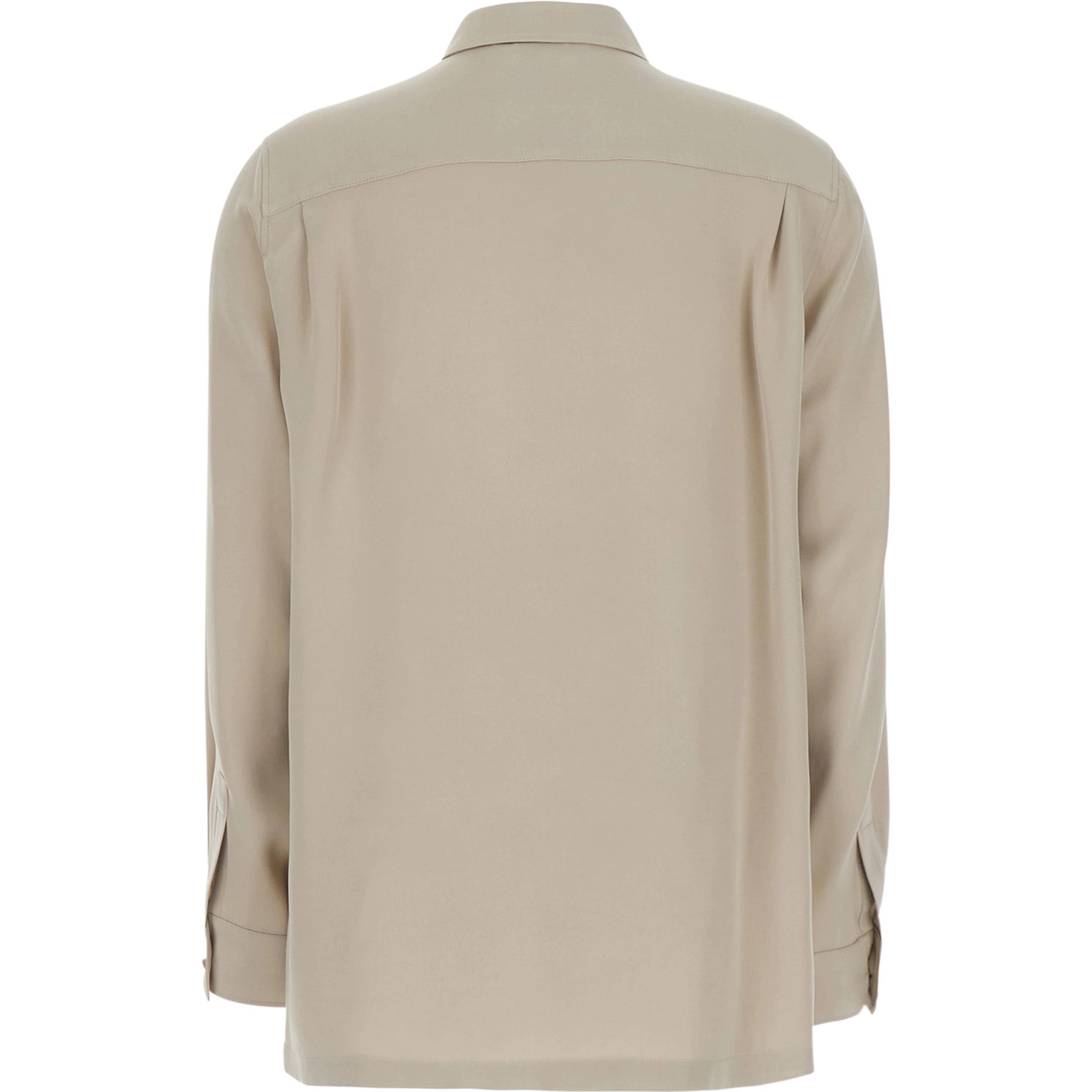 Geranio Beige Shirt with Classic Collar and Logo Embroidery on the Front in Silk for Women