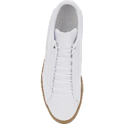 White low top sneakers with laces on the front in leather for men