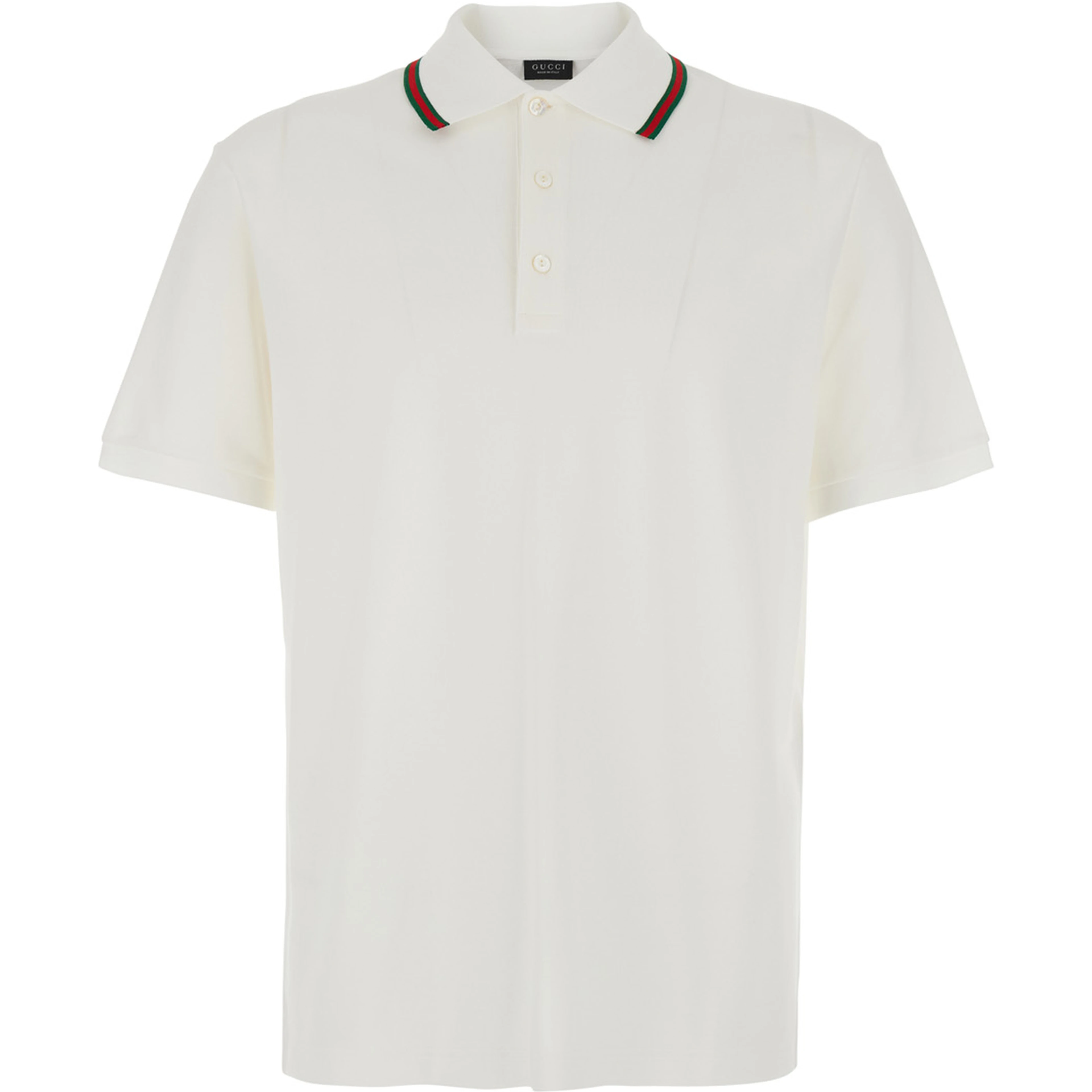 White Polo Shirt with Web Collar and Short Sleeves in Cotton for Men