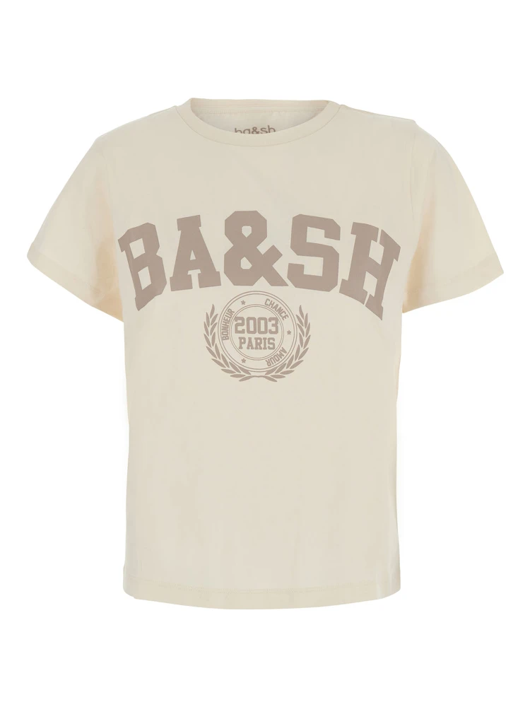 IONI white T-shirt with short sleeves and front logo in cotton for women