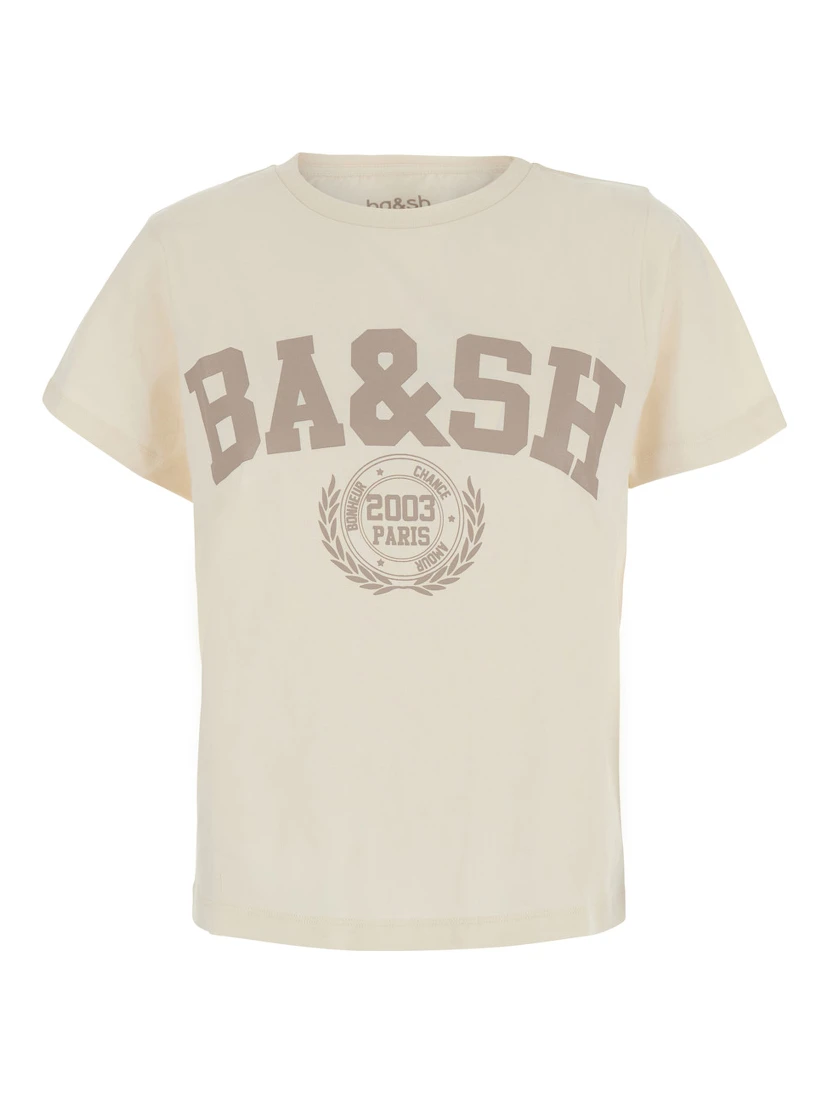 IONI white T-shirt with short sleeves and front logo in cotton for women