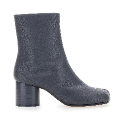 Grey Ankle Boots with Tabi Toe and High Block Heel in Leather for Women