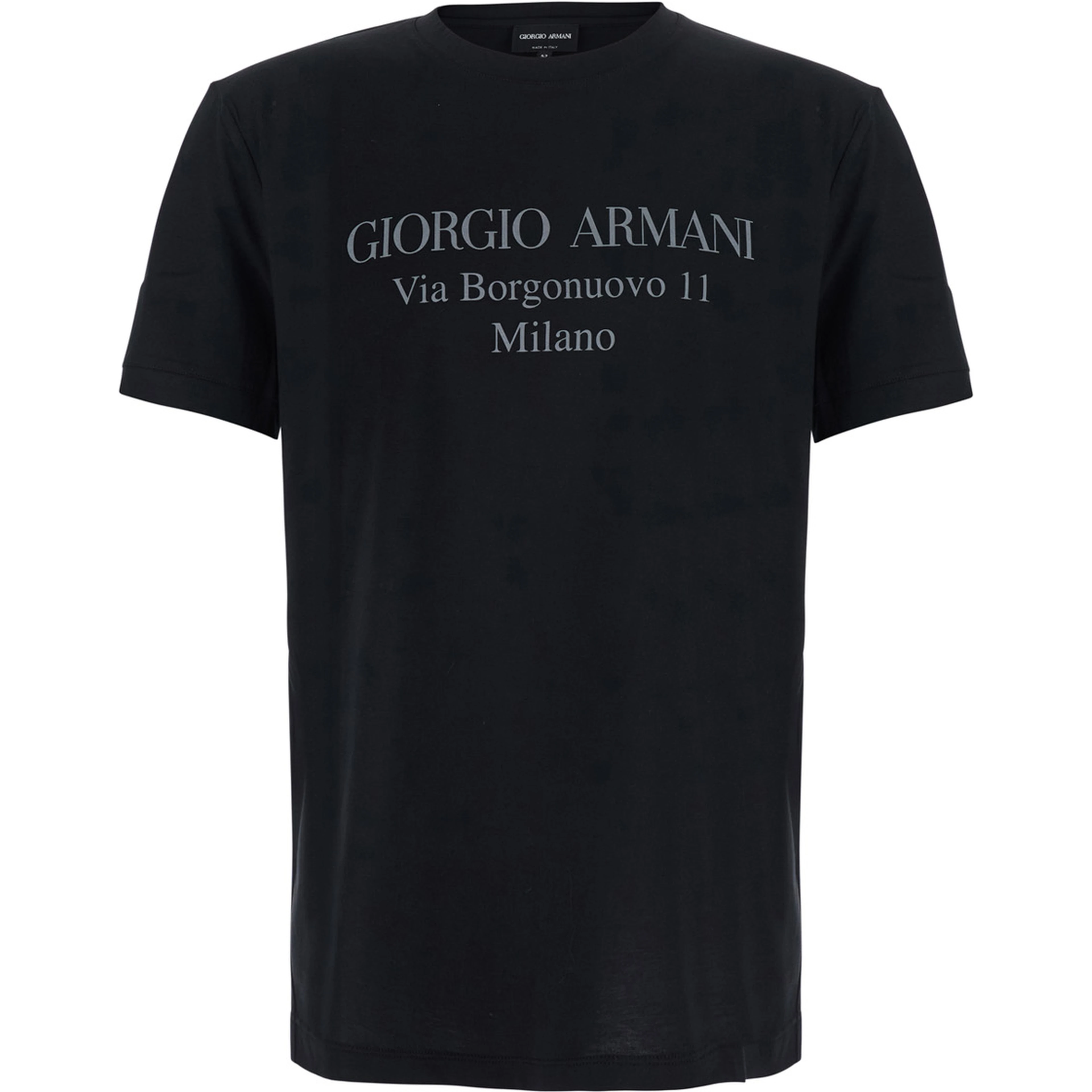 Black Crew neck t-shirt with address print in cotton for men