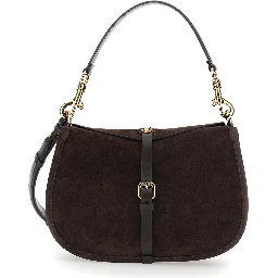 Pony Brown Medium Shoulder bag with Interchangeable Strap and Handle in Suede for Women