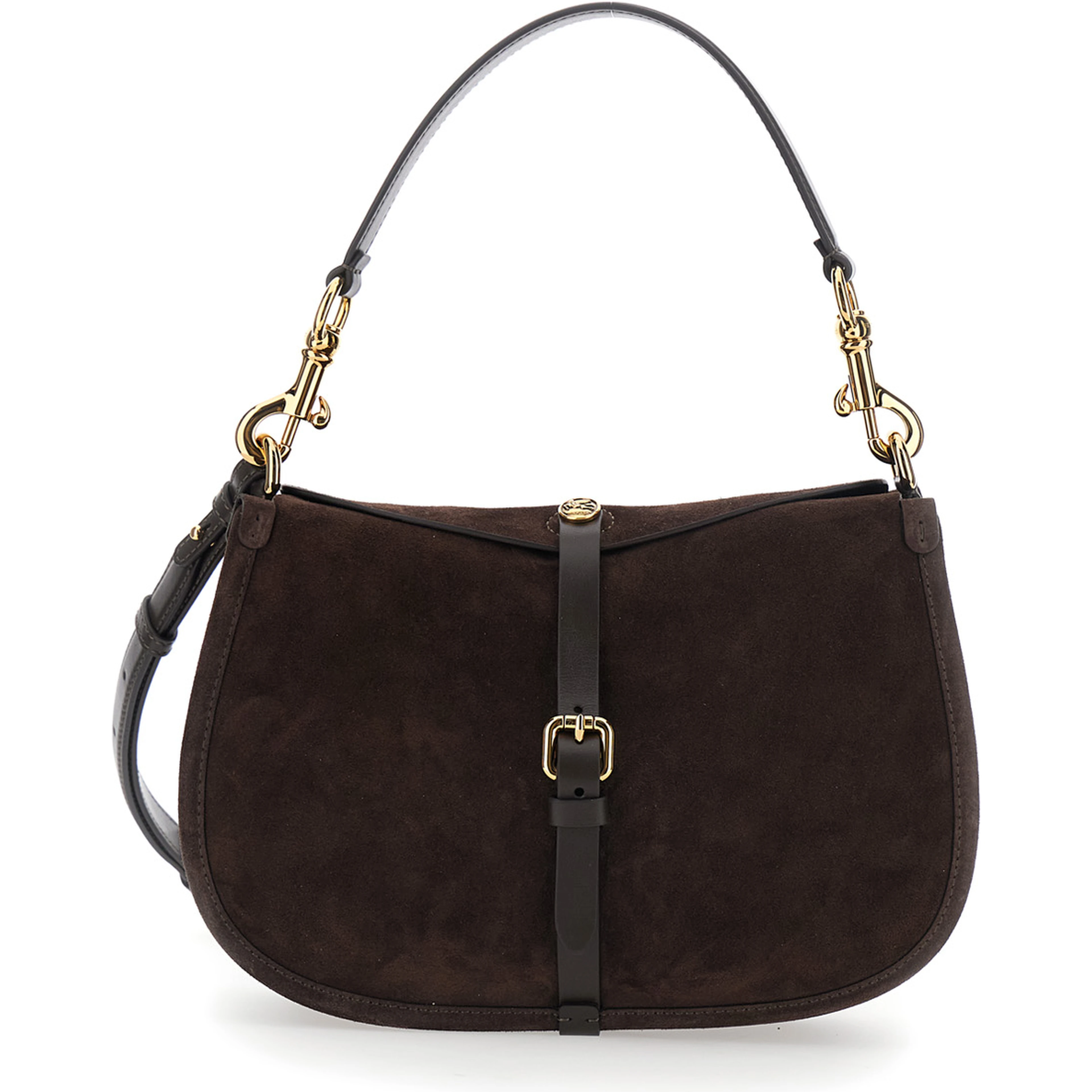 Pony Brown Medium Shoulder bag with Interchangeable Strap and Handle in Suede for Women