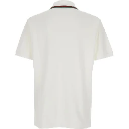 White Polo Shirt with Web Collar and Short Sleeves in Cotton for Men