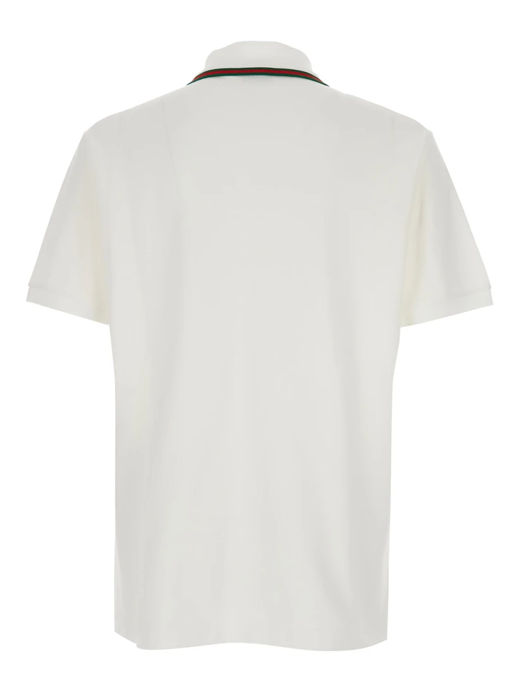 White Polo Shirt with Web Collar and Short Sleeves in Cotton for Men alternative