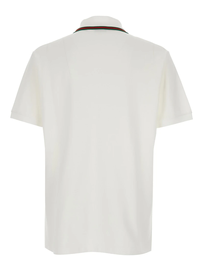 White Polo Shirt with Web Collar and Short Sleeves in Cotton for Men