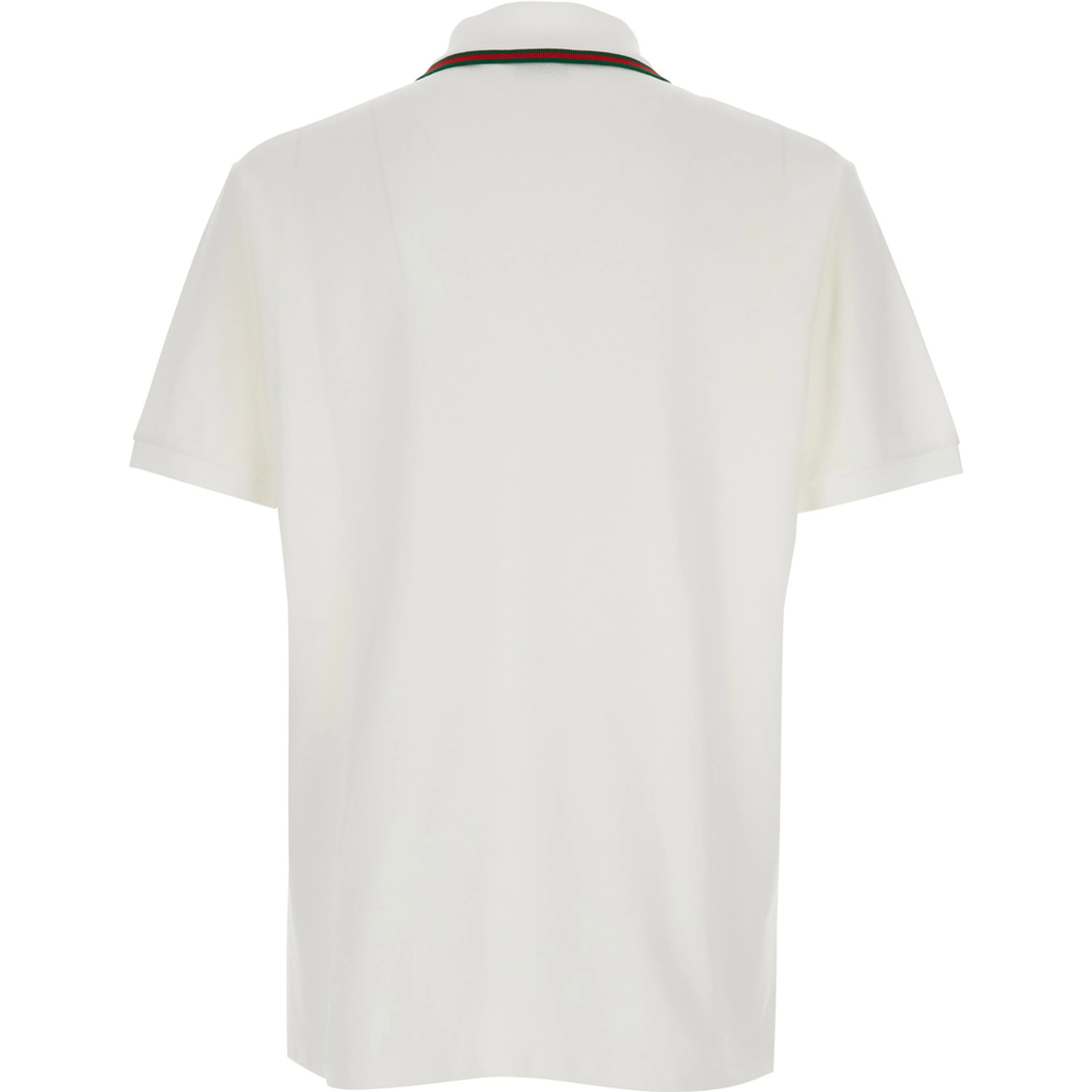 White Polo Shirt with Web Collar and Short Sleeves in Cotton for Men