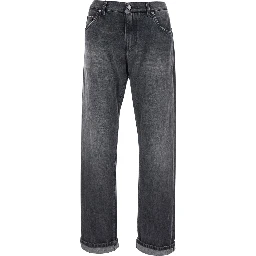 Gray Jeans with Logo Patch on the Pocket and Faded Effect in Denim for Men
