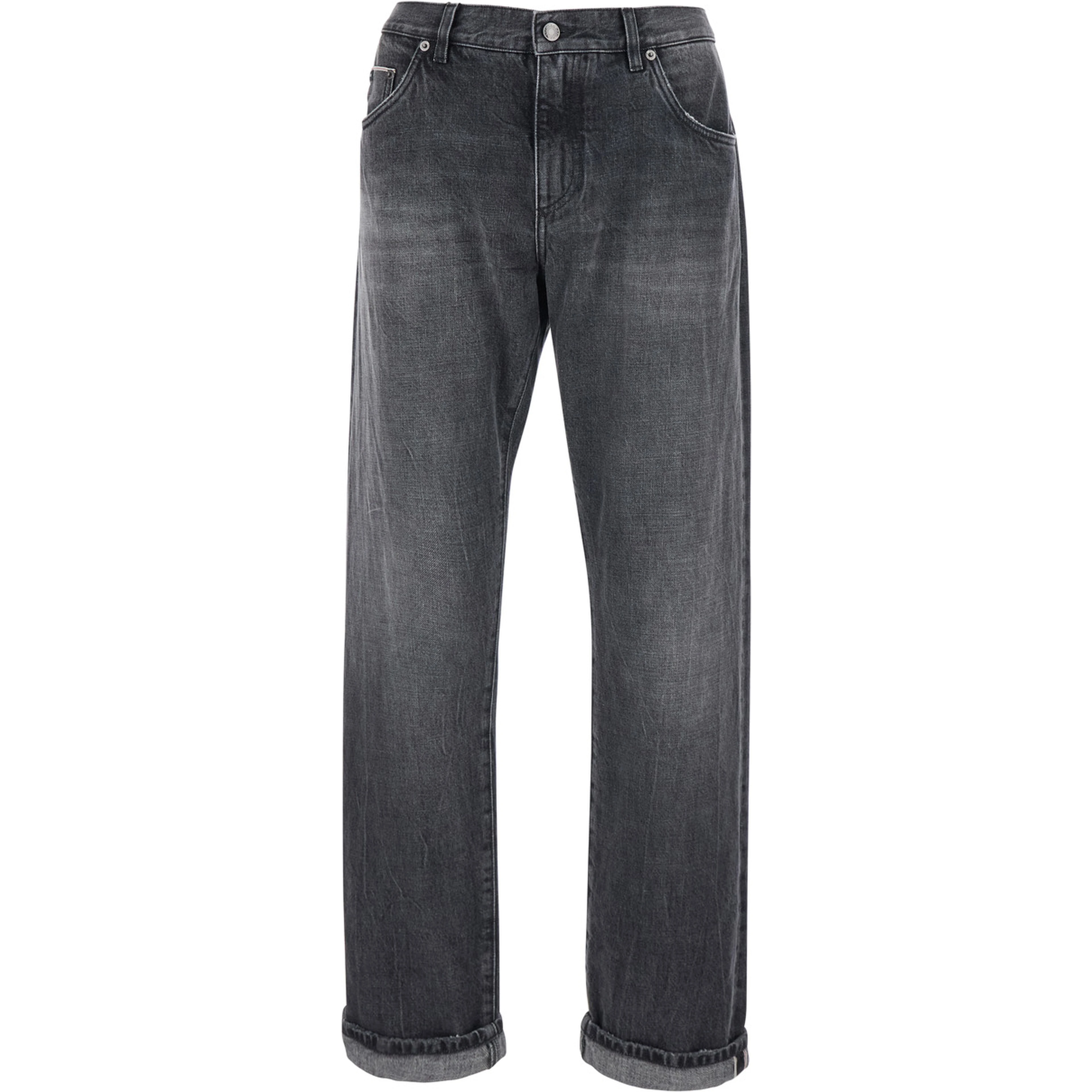 Gray Jeans with Logo Patch on the Pocket and Faded Effect in Denim for Men