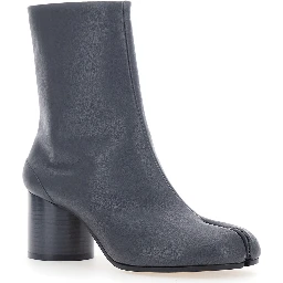 Grey Ankle Boots with Tabi Toe and High Block Heel in Leather for Women