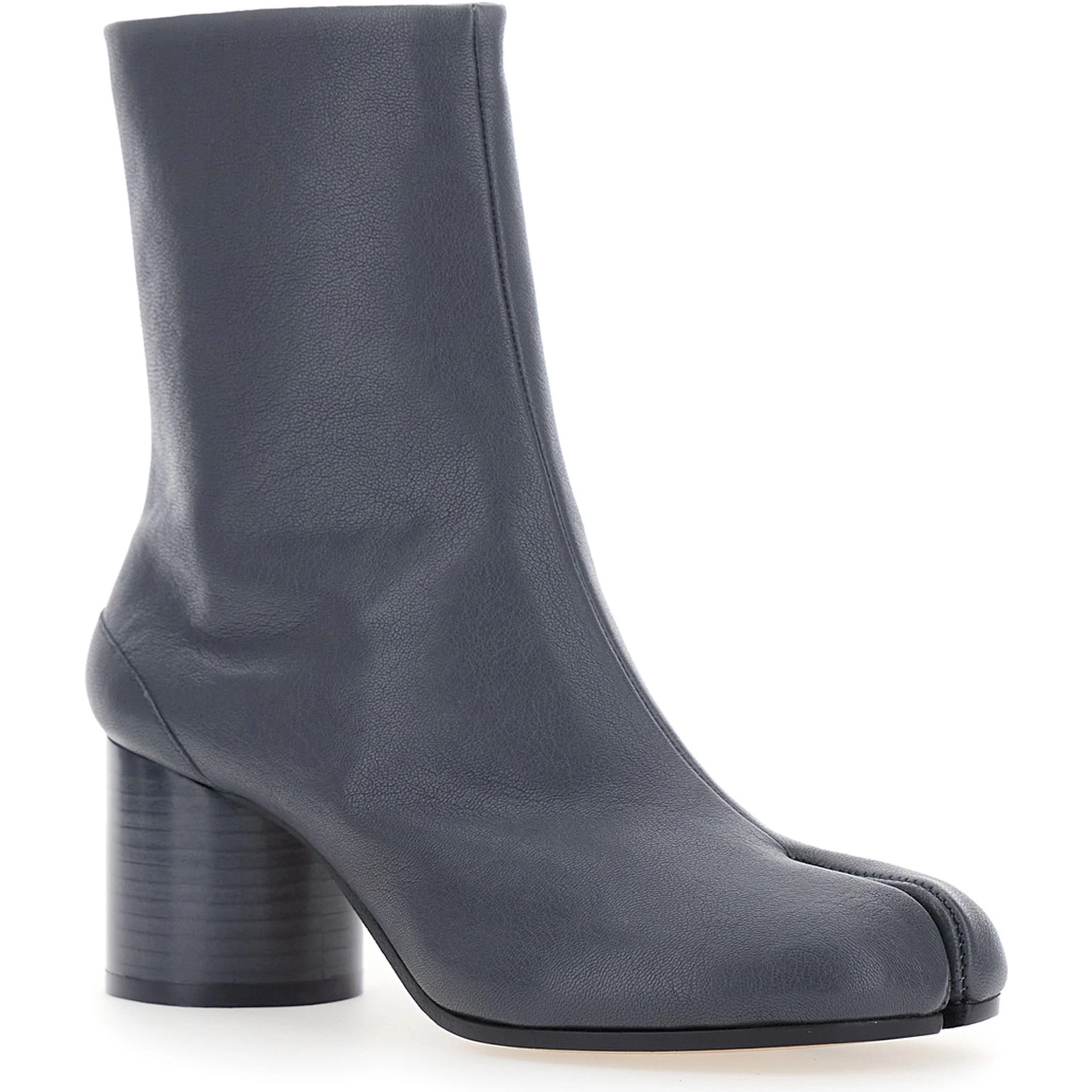 Grey Ankle Boots with Tabi Toe and High Block Heel in Leather for Women