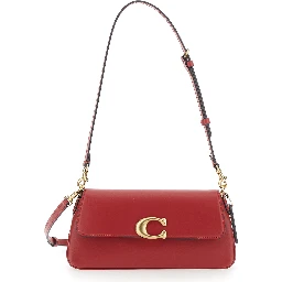 Red Crossbody bag with Logo Plaque on the Front and Adjustable and Removable Red Strap in Leather for Women