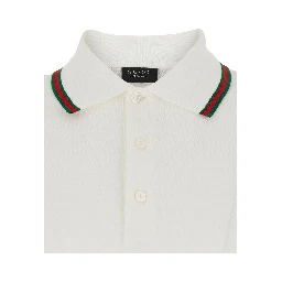 White Polo Shirt with Web Collar and Short Sleeves in Cotton for Men