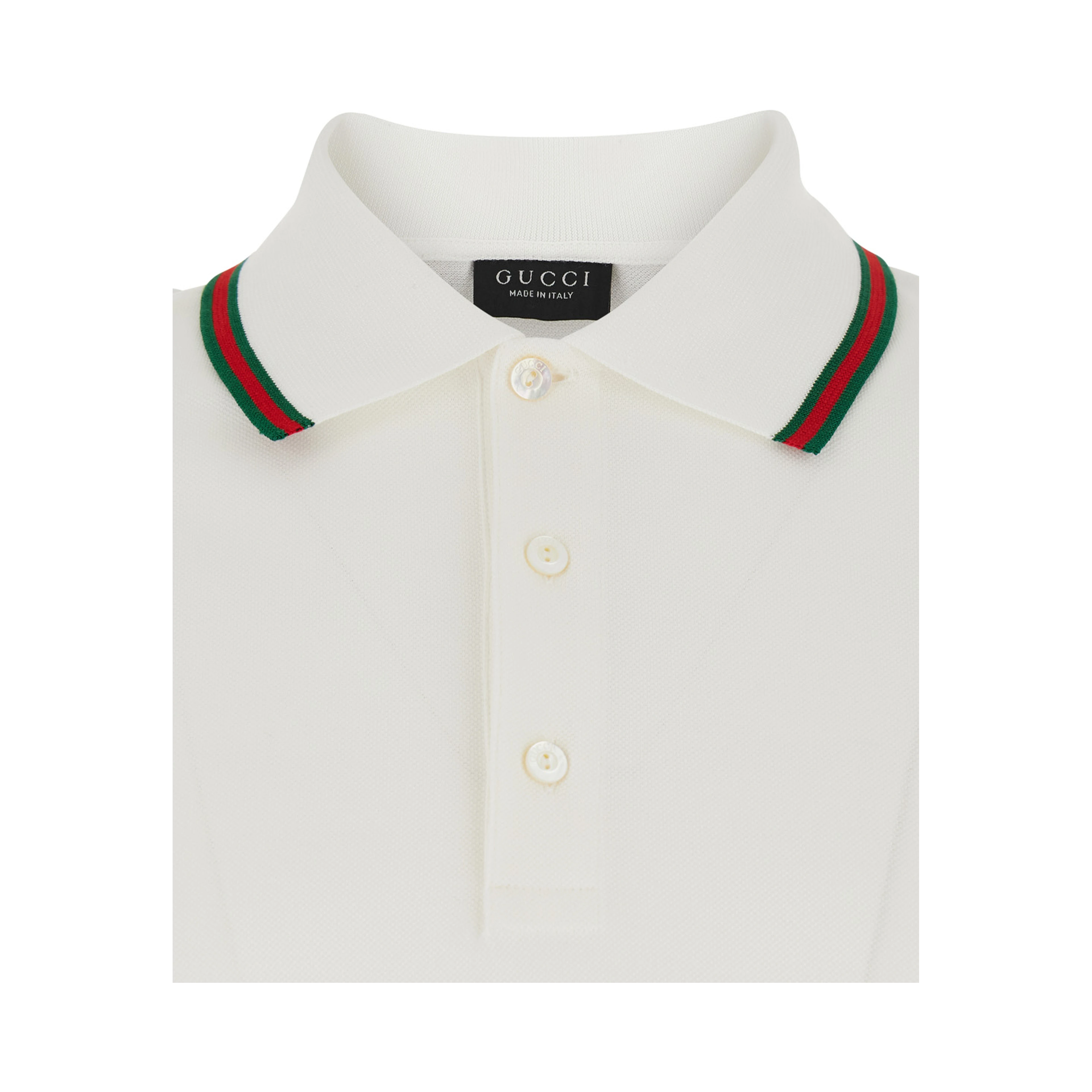 White Polo Shirt with Web Collar and Short Sleeves in Cotton for Men