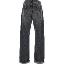 Gray Jeans with Logo Patch on the Pocket and Faded Effect in Denim for Men