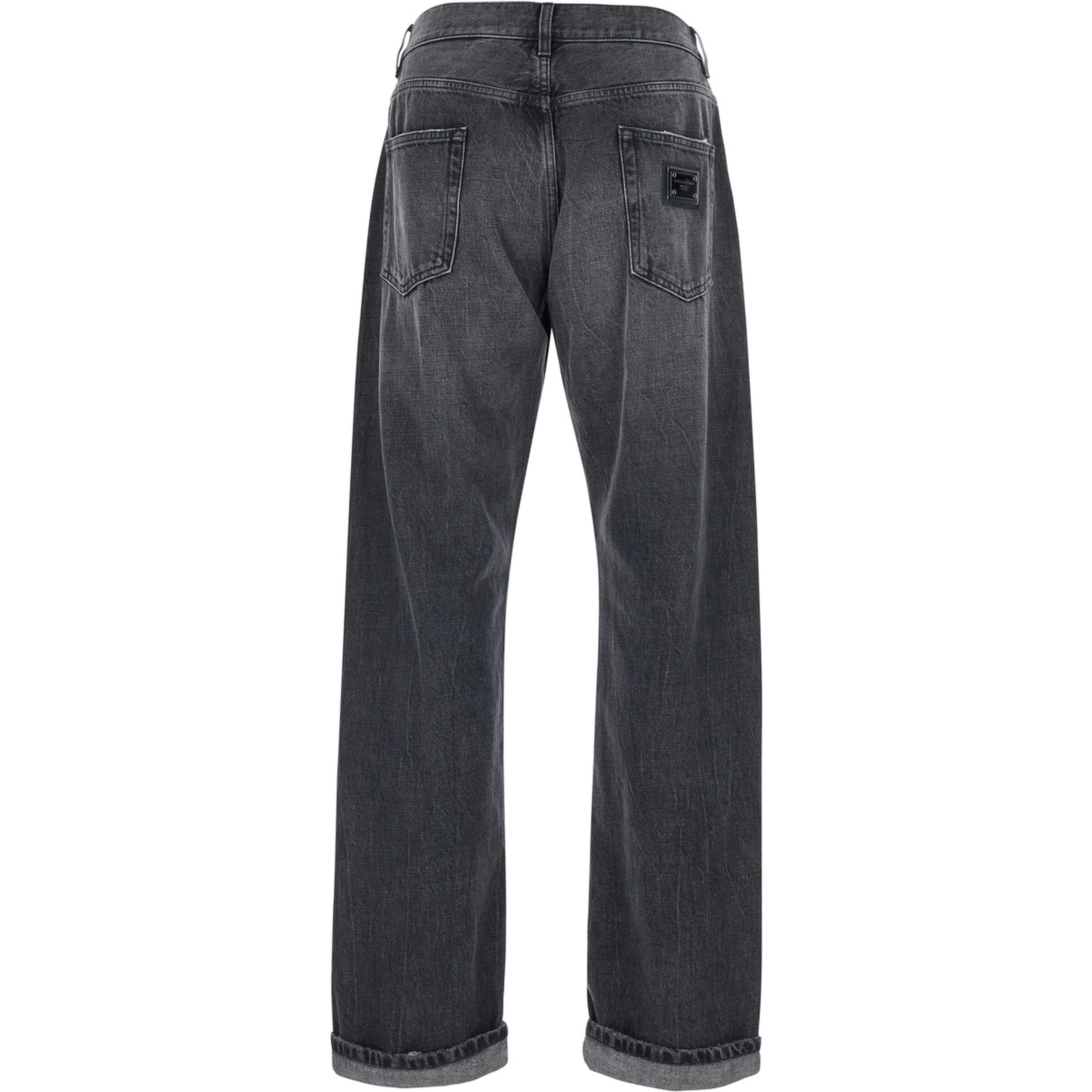 Gray Jeans with Logo Patch on the Pocket and Faded Effect in Denim for Men