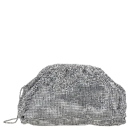PETRA POUCH BAG with metal closure and removable crystal mesh shoulder strap for women