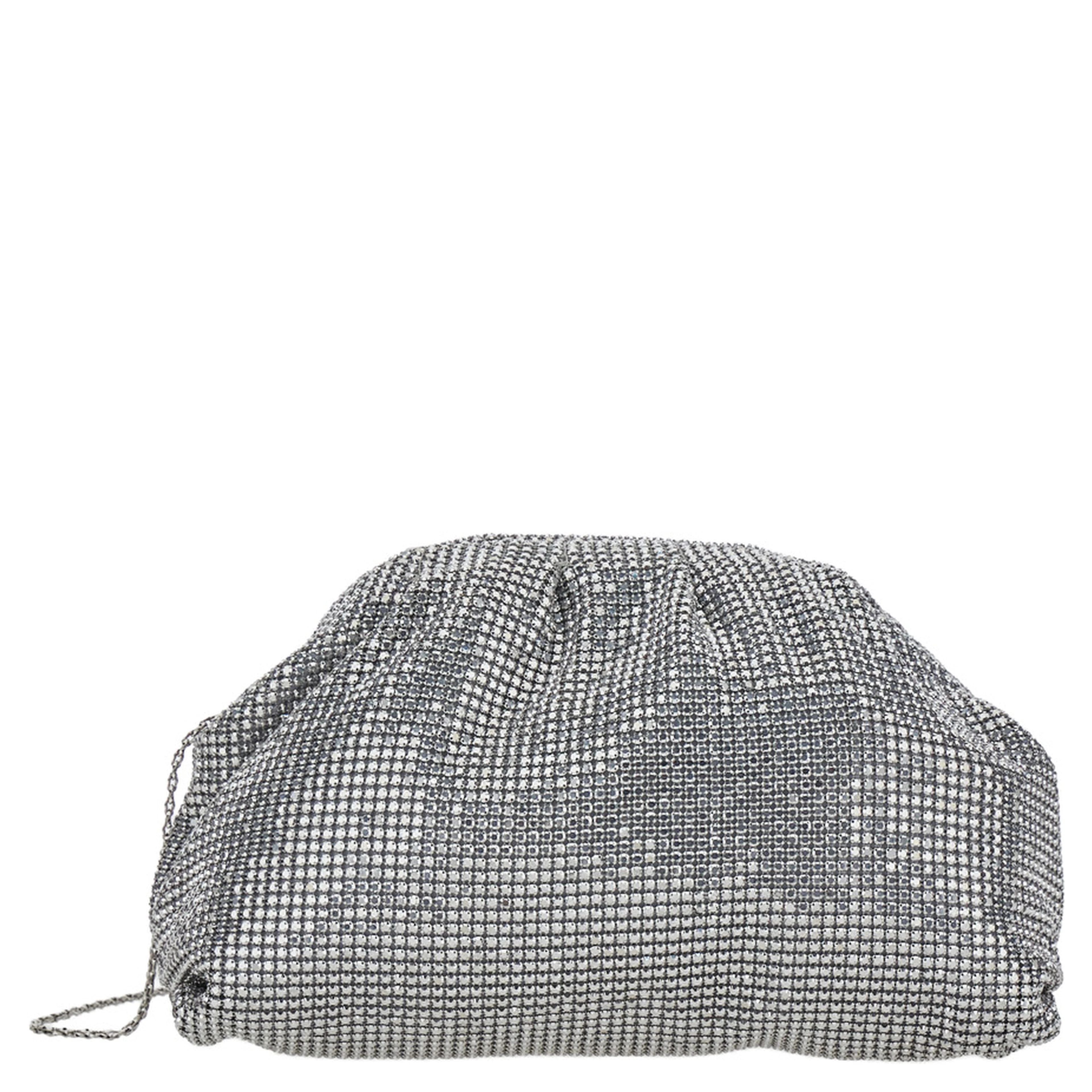PETRA POUCH BAG with metal closure and removable crystal mesh shoulder strap for women