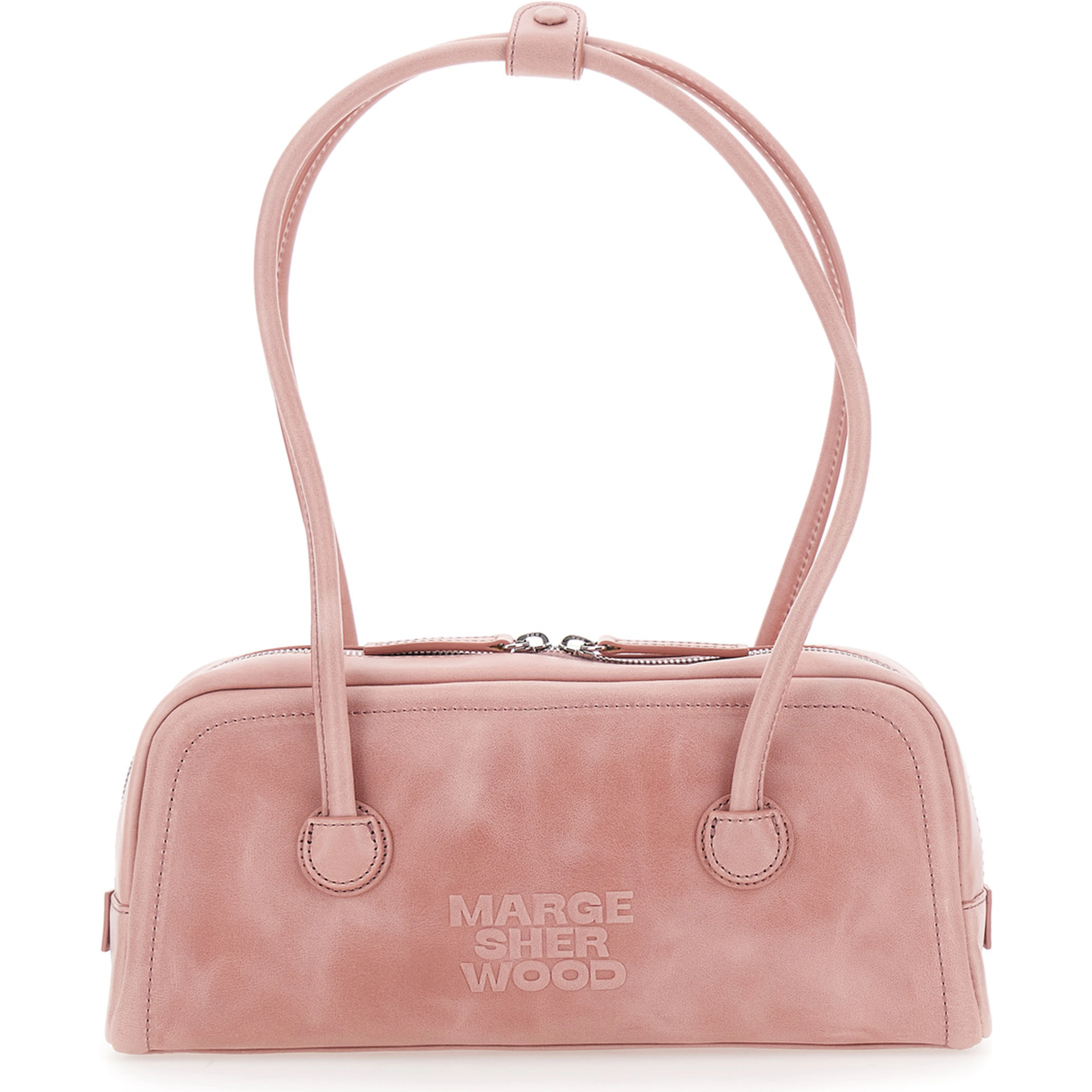 Soft Boston Ew Pink Shoulder bag with Two Top Handles and Logo lettering on the Front in Leather for Women