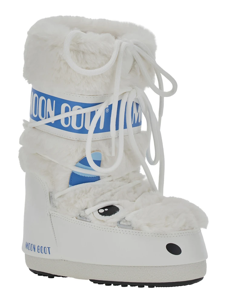 Icon Little Yeti White ankle boots with Fur Lining and Logo Lettering in Tech Fabric Girl alternative