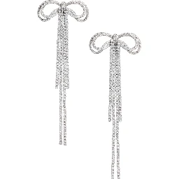 Silver-Colored Bow and Crystal Drop Earrings in Metal for Women