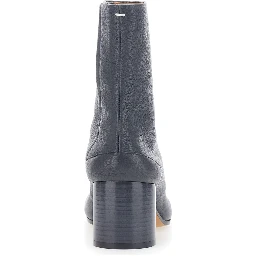 Grey Ankle Boots with Tabi Toe and High Block Heel in Leather for Women