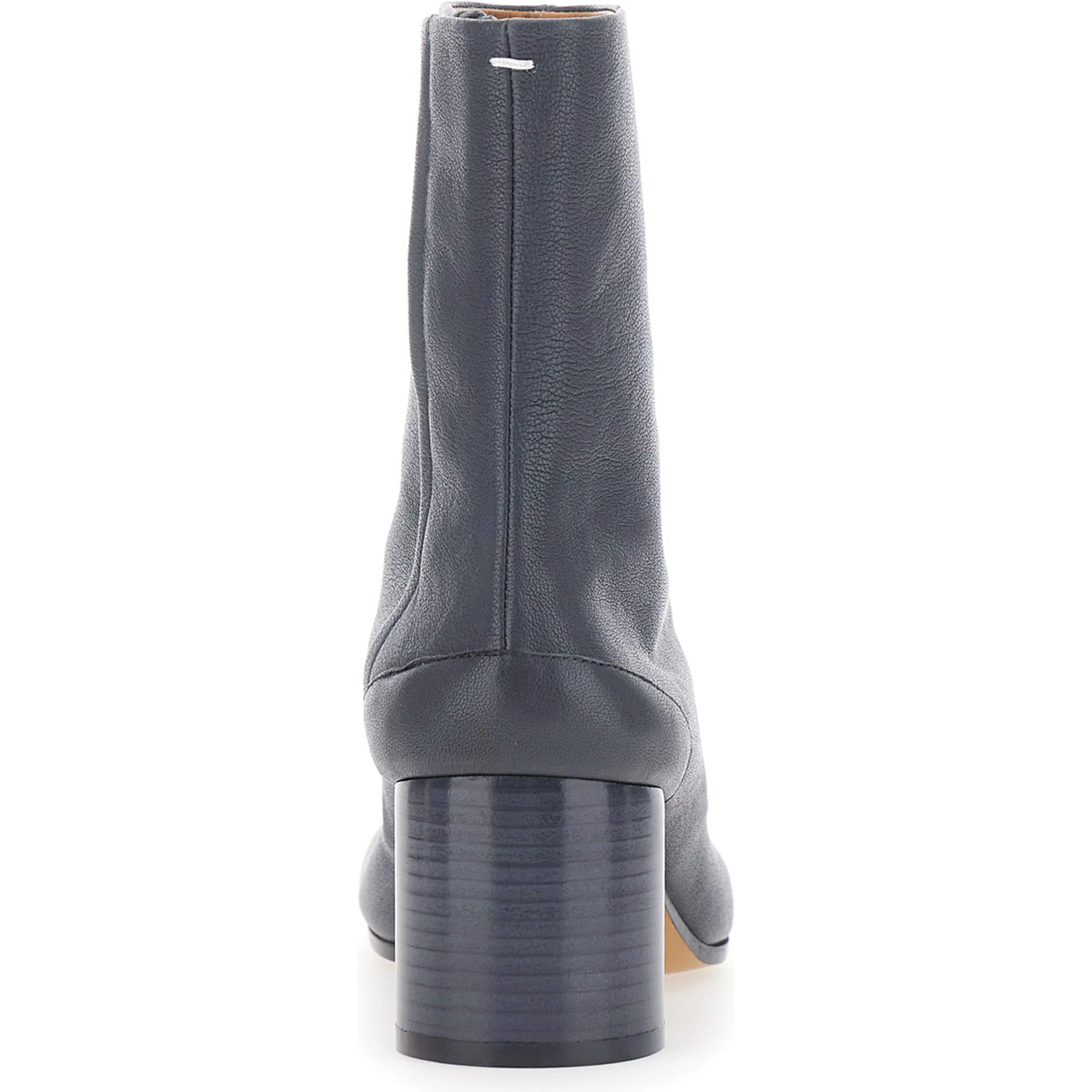 Grey Ankle Boots with Tabi Toe and High Block Heel in Leather for Women