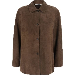 Gocce Brown Shirt with classic collar in suede for women