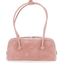 Soft Boston Ew Pink Shoulder bag with Two Top Handles and Logo lettering on the Front in Leather for Women