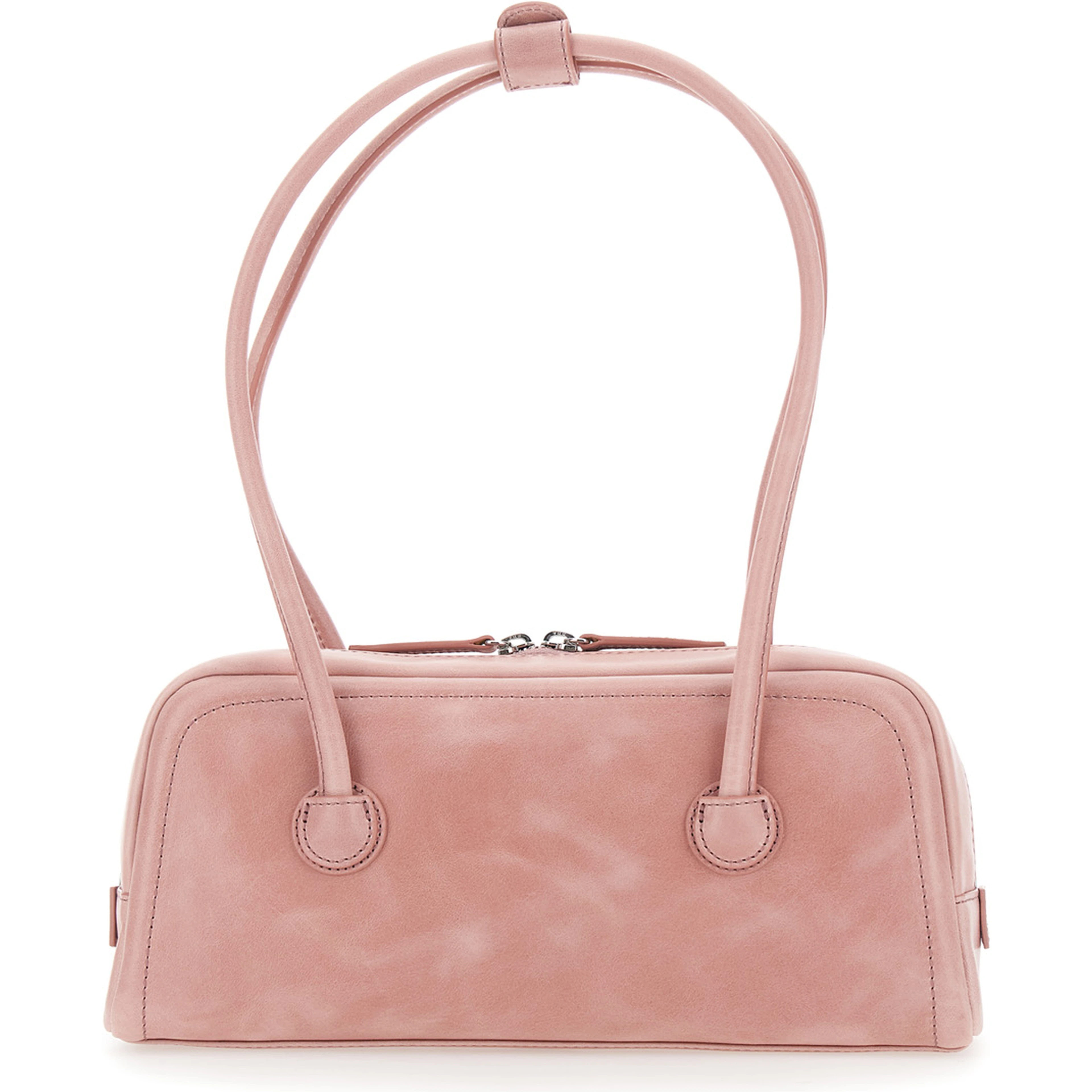 Soft Boston Ew Pink Shoulder bag with Two Top Handles and Logo lettering on the Front in Leather for Women