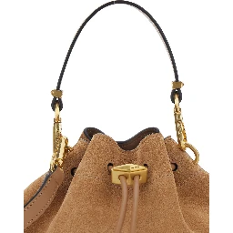Cinch beige Crossbody bag with drawstring closure in suede for women