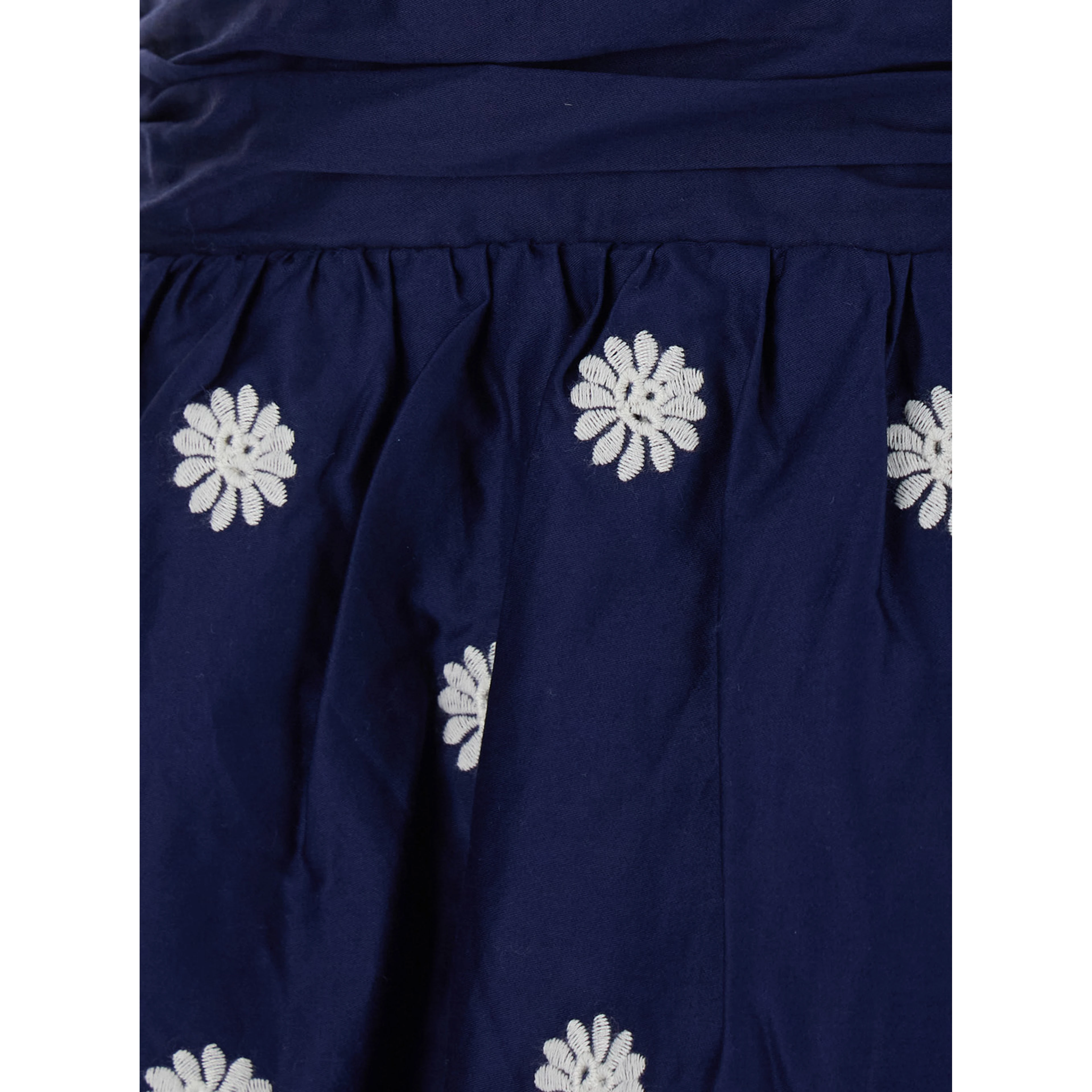 Blue Long Sleeveless Dress with Halterneck with Pearls and Richelieu Embroidery in Cotton for Women
