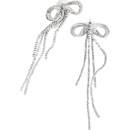 Silver-Colored Bow and Crystal Drop Earrings in Metal for Women