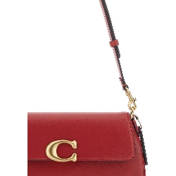 Red Crossbody bag with Logo Plaque on the Front and Adjustable and Removable Red Strap in Leather for Women