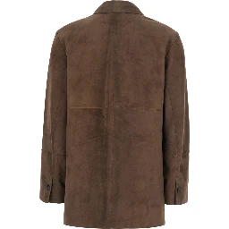 Gocce Brown Shirt with classic collar in suede for women