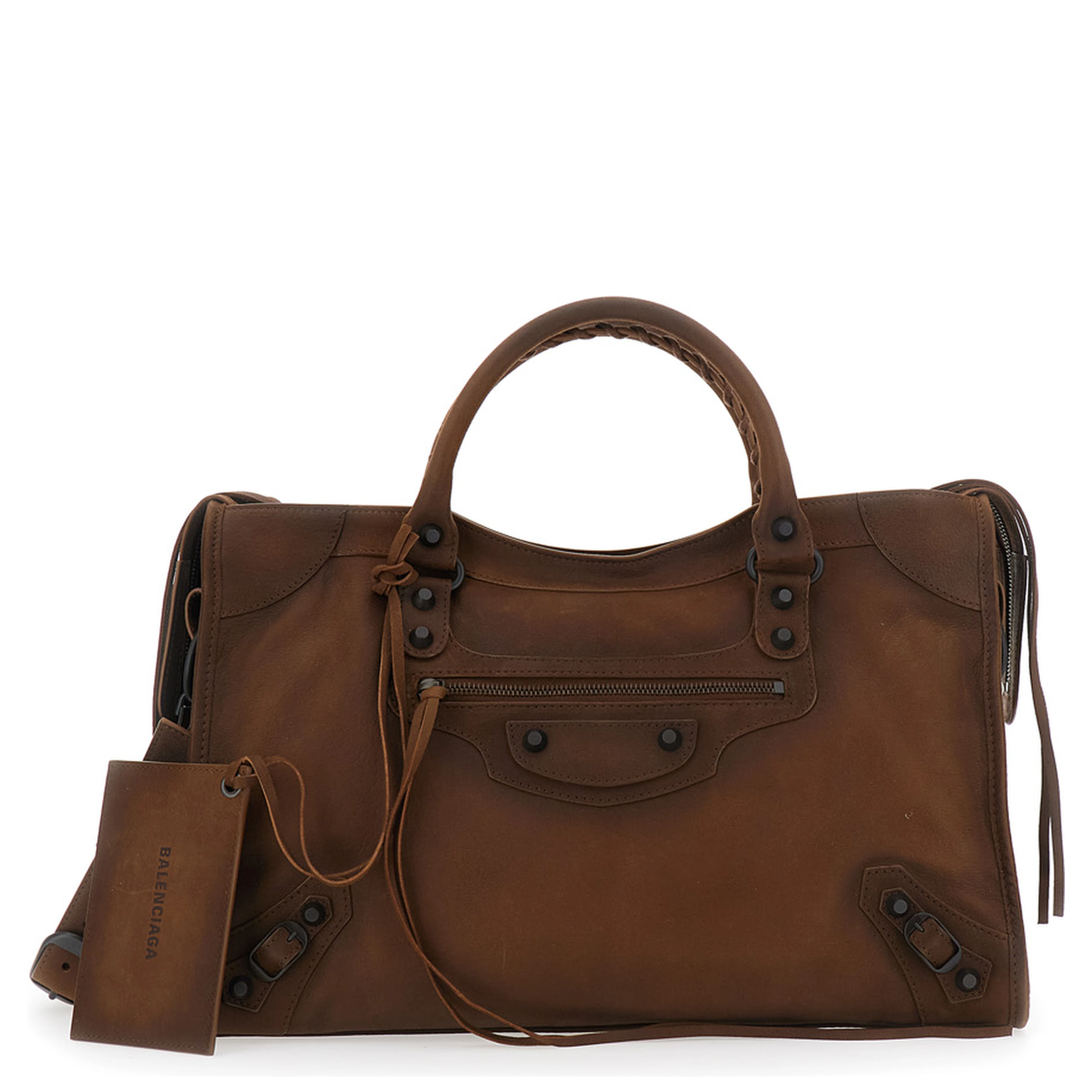 Le City Medium Brown Handbag with Adjustable and Removable Strap in Aged Leather for Women