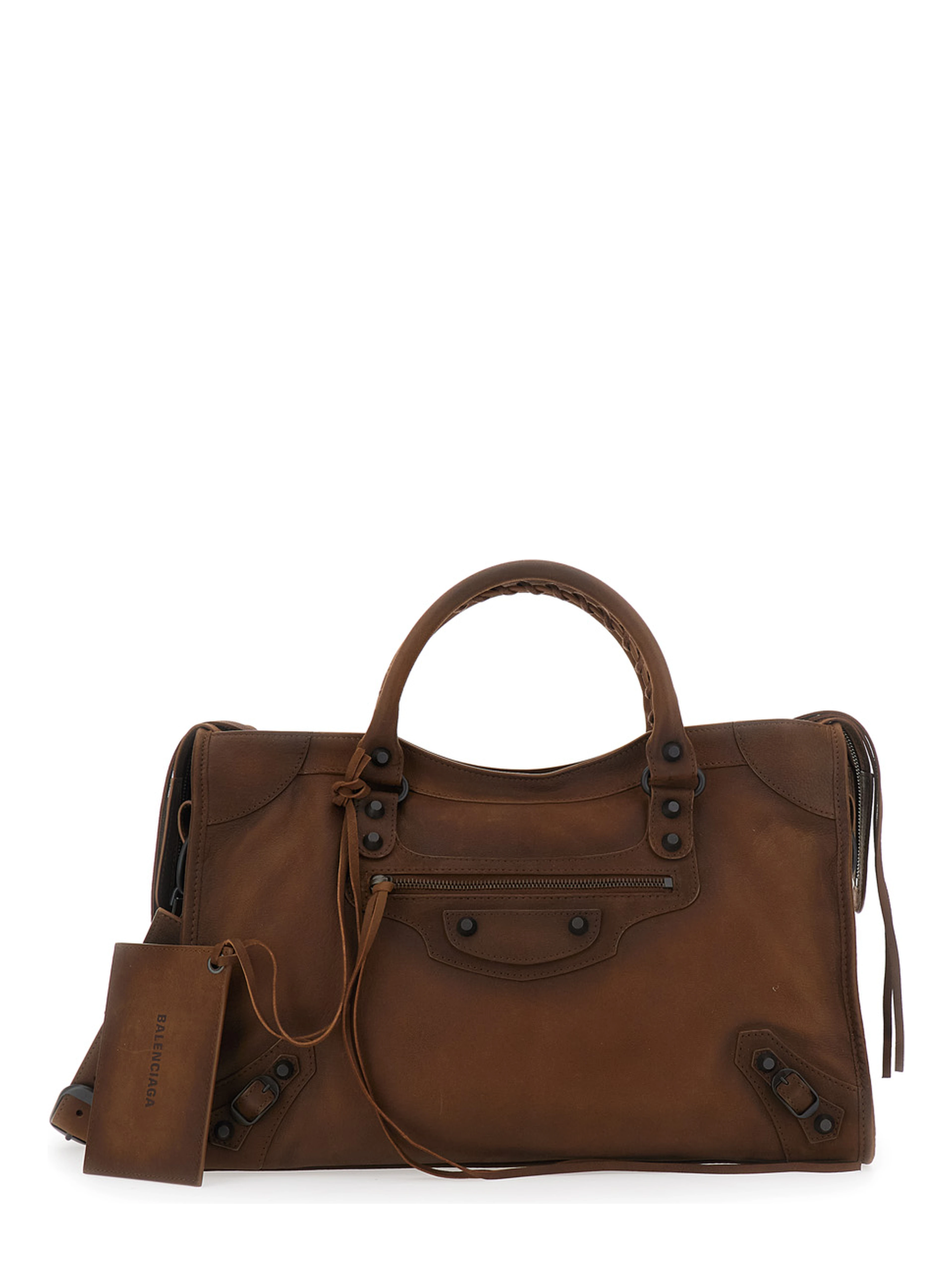 Le City Medium Brown Handbag with Adjustable and Removable Strap in Aged Leather for Women