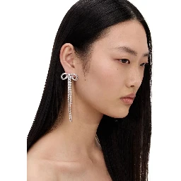 Silver-Colored Bow and Crystal Drop Earrings in Metal for Women