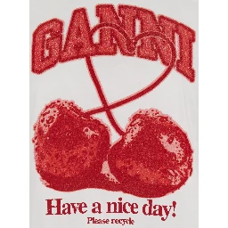 White Crew neck T-shirt with large logo lettering and cherries on the front in cotton for women