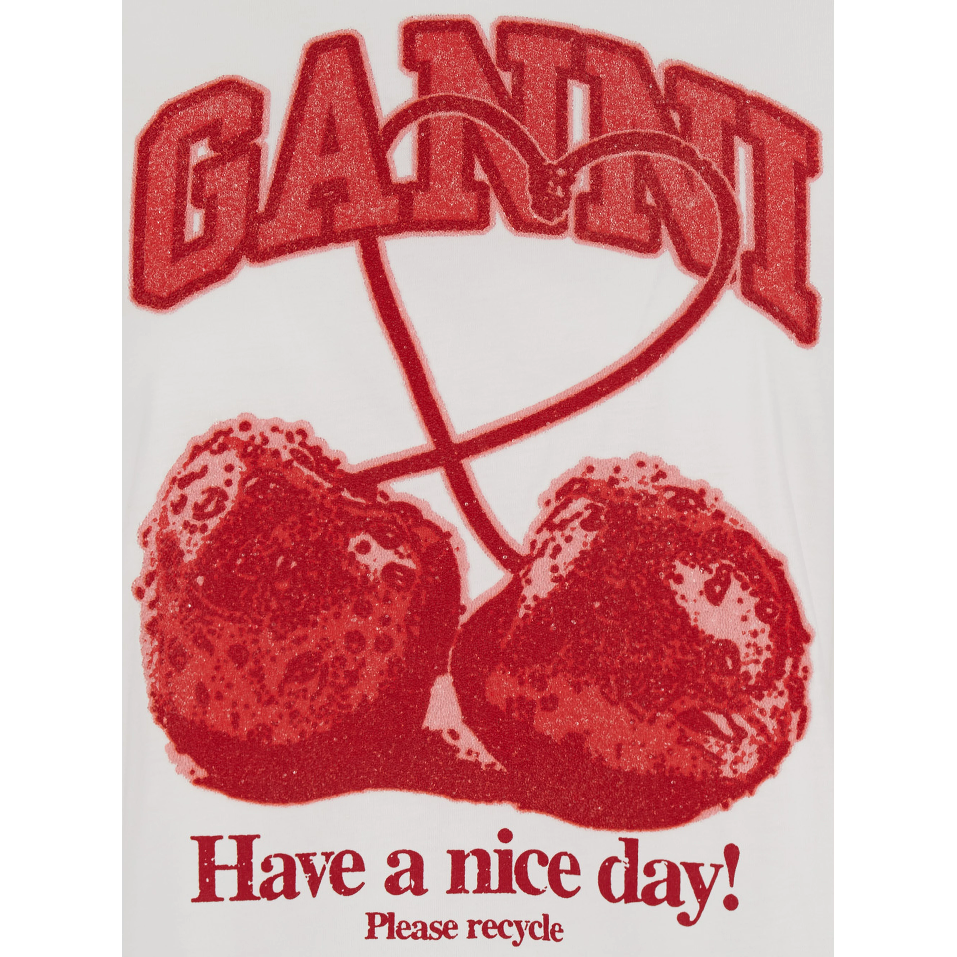 White Crew neck T-shirt with large logo lettering and cherries on the front in cotton for women