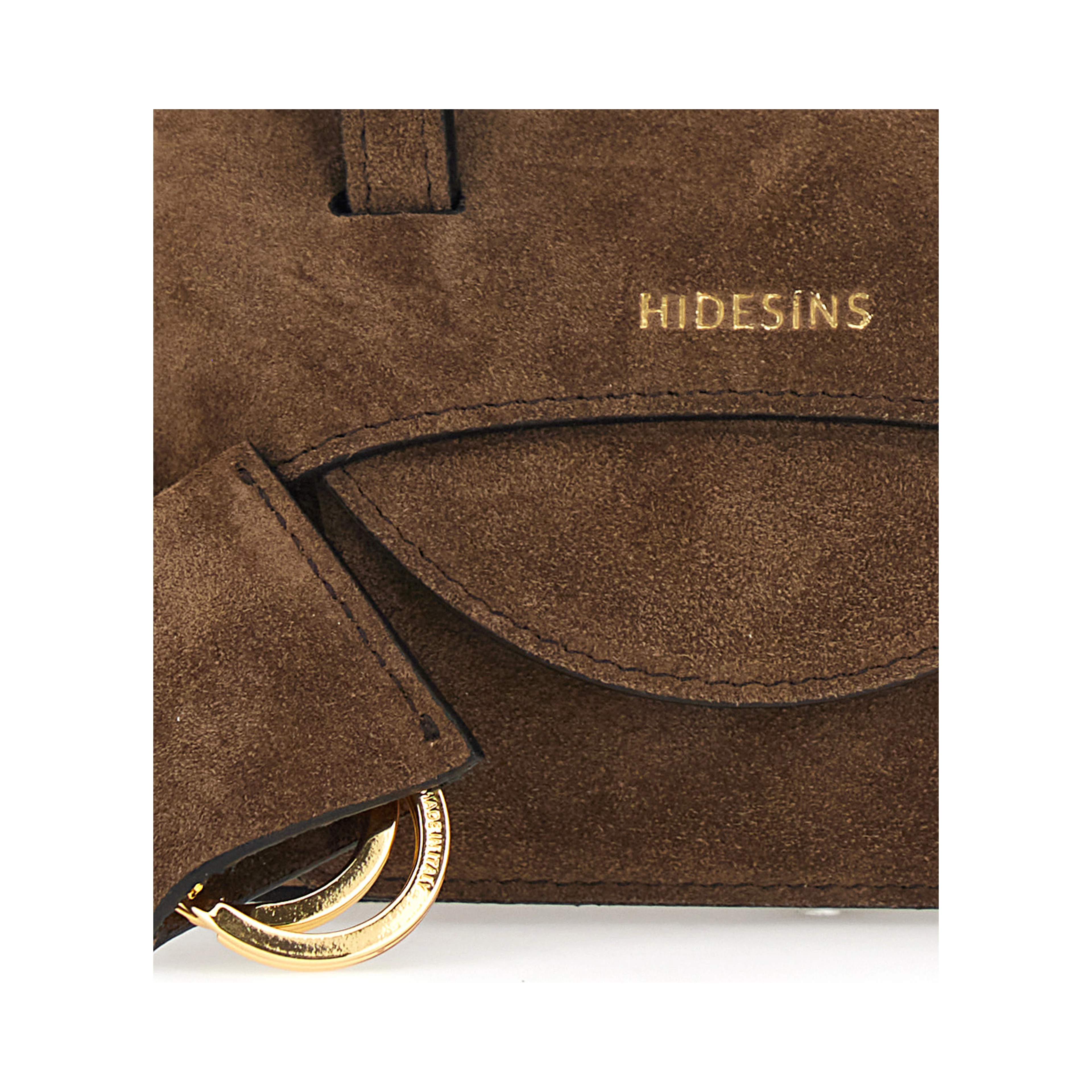 Brown Mini Handbag with Adjustable Shoulder Strap and Front Pocket in Suede for Women