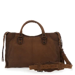 Le City Medium Brown Handbag with Adjustable and Removable Strap in Aged Leather for Women