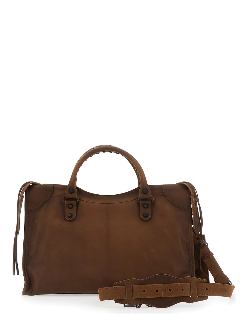 Le City Medium Brown Handbag with Adjustable and Removable Strap in Aged Leather for Women