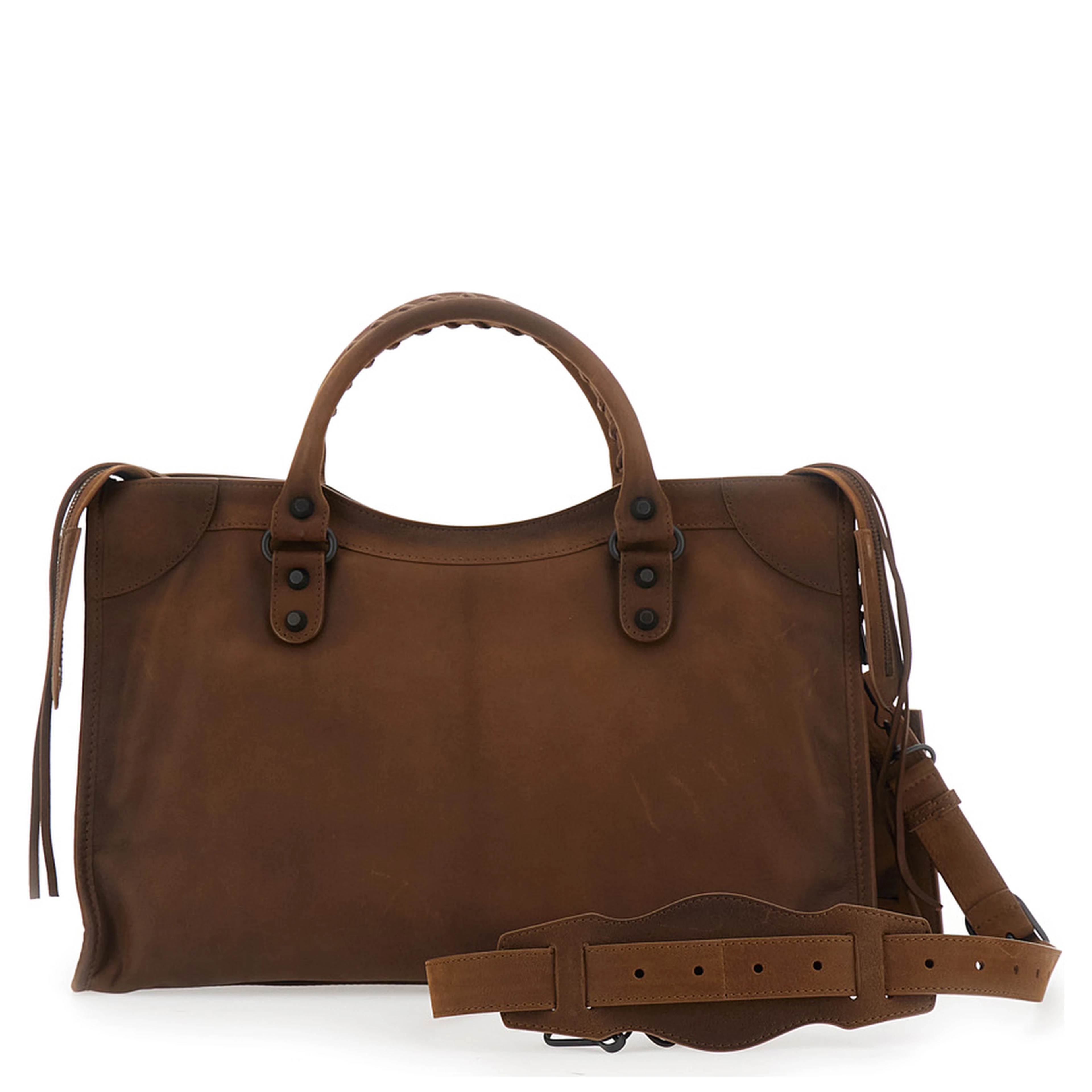 Le City Medium Brown Handbag with Adjustable and Removable Strap in Aged Leather for Women